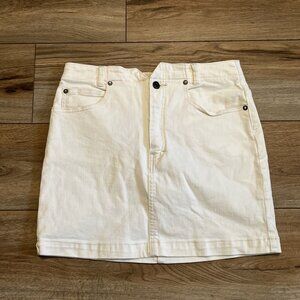 Women's We The Free Denim Mini Skirt SZ 30 Cream White Jean Pockets Stretch
